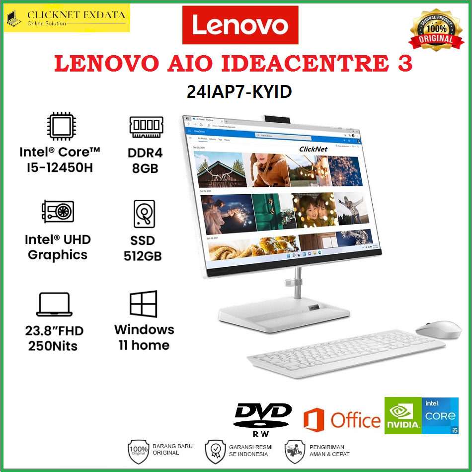 Lenovo PC AIO 3 24IAP7 KYID I5-12450H 8GB 512GB SSD 23.8" FHD WIN11 OHS