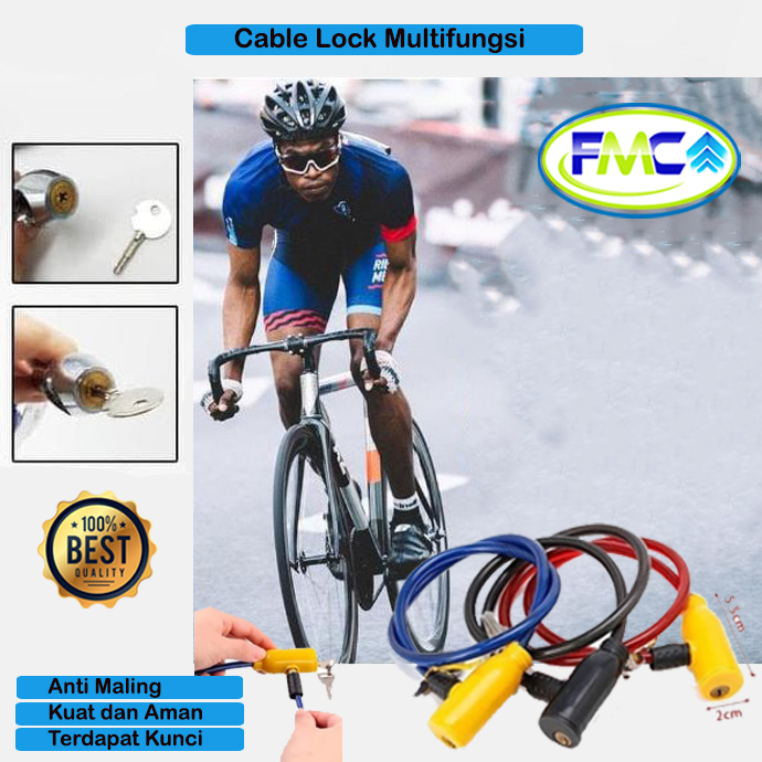 Gembok Sepeda Kabel Spiral Kunci Pengaman Anti Hilang Maling Helm Roda Cable Lock Ring Potrable Super Kuat