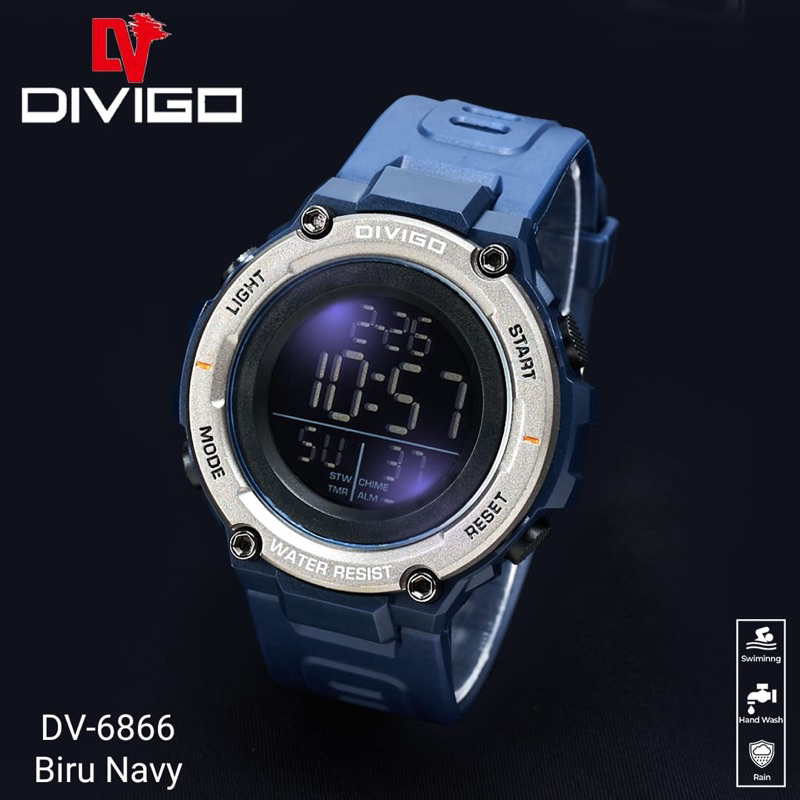 (Grosir)Cod Jam Tangan Pria Divigo Dv-6866 Digital Original Anti Air Strap Rubber/Karet(Best Seller Jakarta)