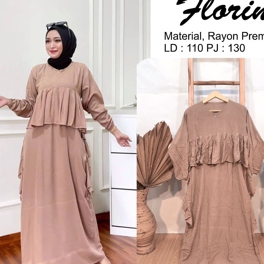 Midi Dress Rempel Polos Floryn Resleting Depan Busui Murah