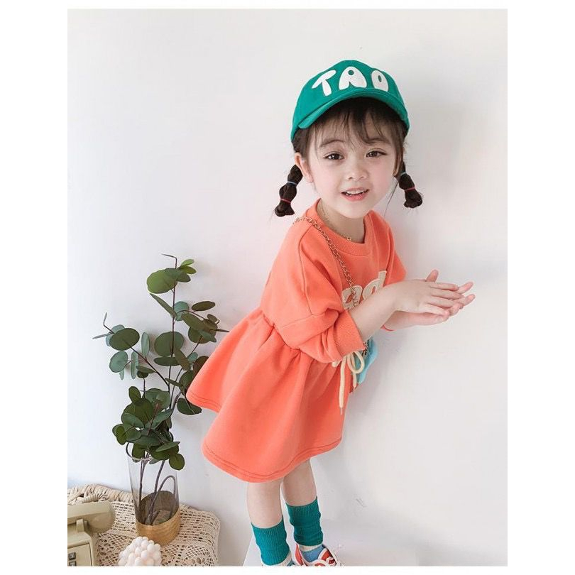 Dress Sweater Anak Perempuan Sporty Orens 1987 Pinggang Tali Serut