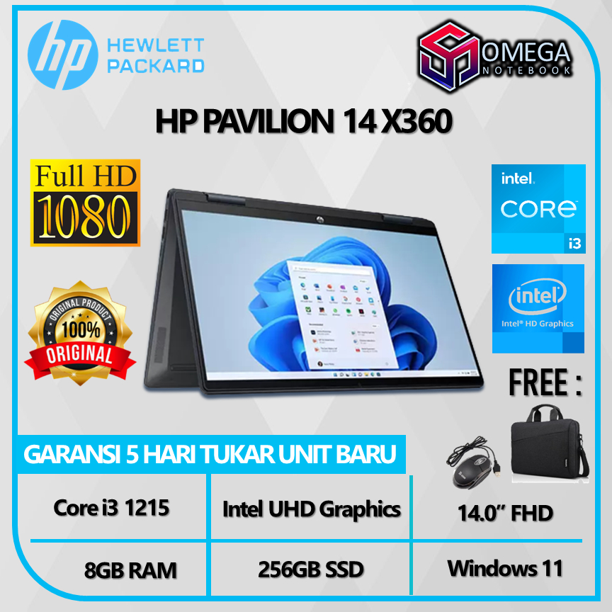 Laptop HP Pavilion 14 X360 Core i3 1215 8GB 256GB UHD 14,0 FHD Windows 11