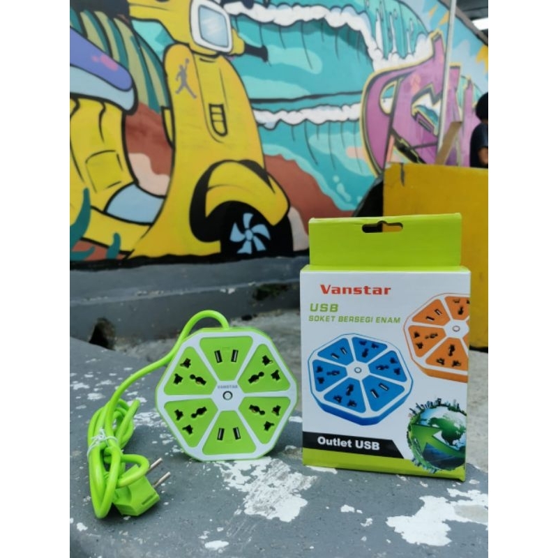 Stop Kontak Vanstar USB segi 6 (Soket Bersegi 6)