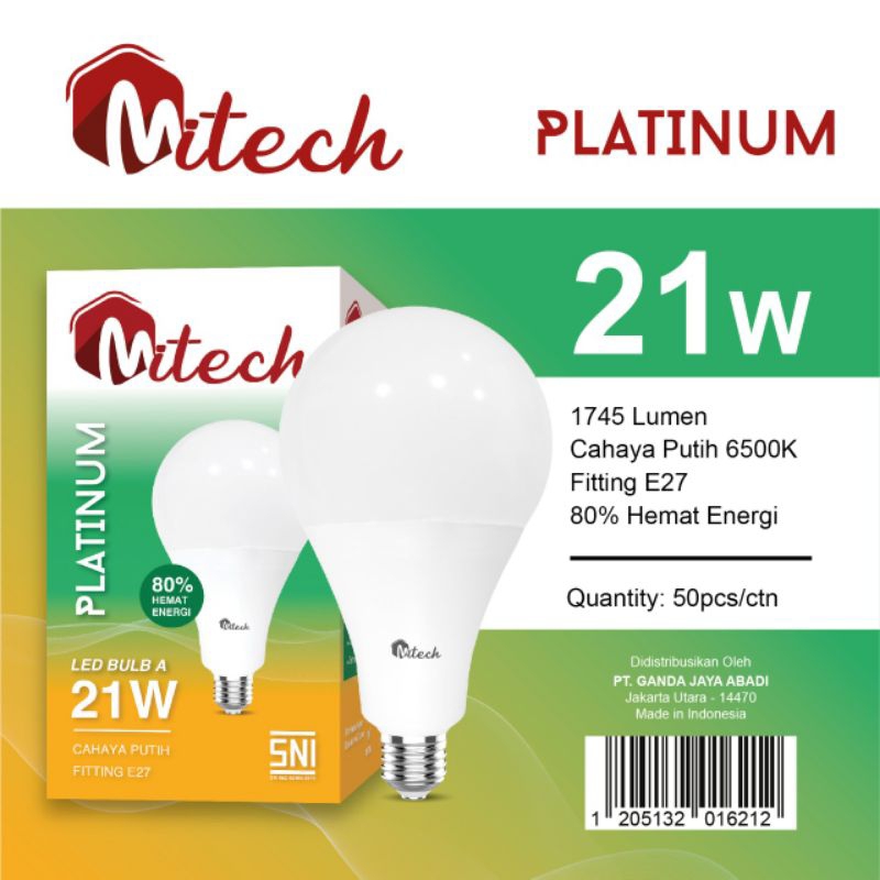 MITECH PLATINUM LAMPU LED A BULB 21W 21 WATT SNI BERGARANSI