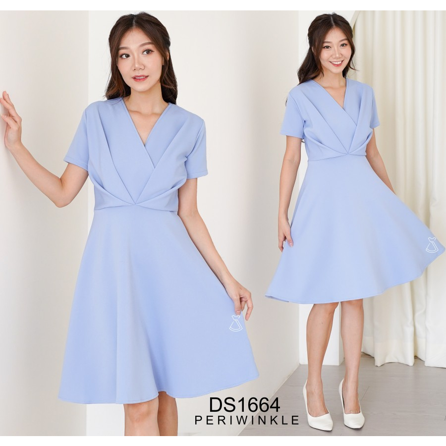 DS1664 - Dress Midi Scuba Stretch Flare Korean Style