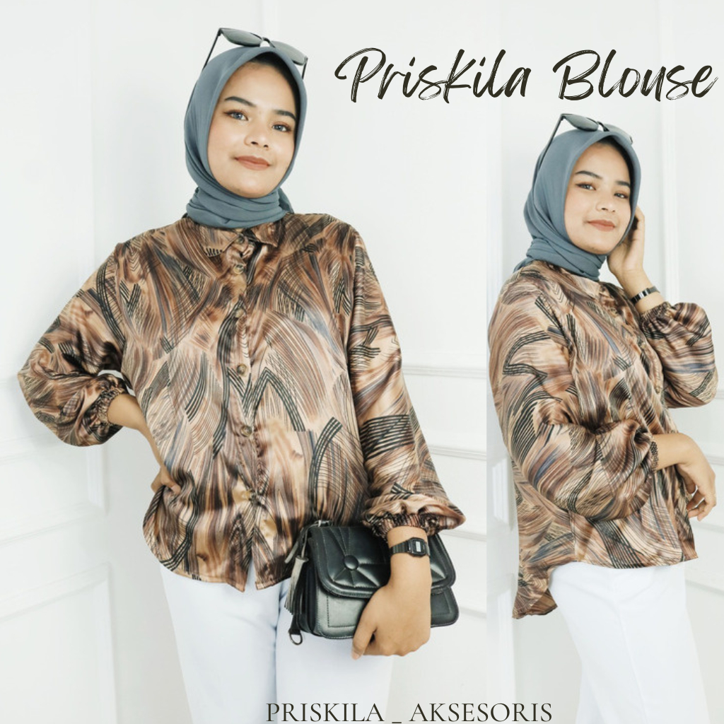 SPECIAL PROMO KEMEJA BLOUSE PRISKILA BAHAN ARMANY SLIK KEMEJA ATASAN OVERSIZE WANITA TERBARU 2023 KEKINIAN BLOUSE SLIK MOTIF PREMIUM ( KANCING DEPAN BISA UNTUK BUSUI ) UKURAN ( M = 104 L= 109 XL = 114 XXL= 119 ) WARNA BROWN BISA UNTUK SEMUA USIA