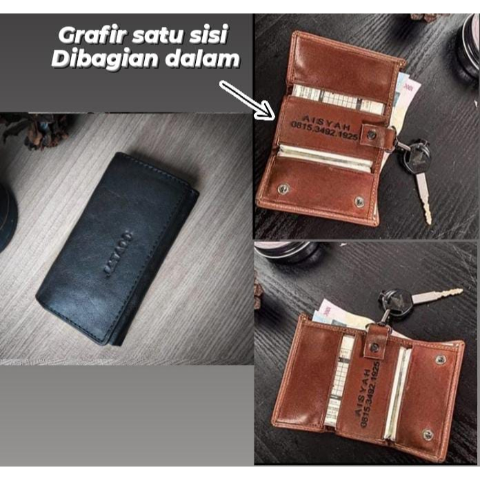 Dompet Stnk kulit asli /Gantungan Kunci tempat stnk kulit asli custom grafir / Produsen Dompet Kulit STNK Kulit Asli