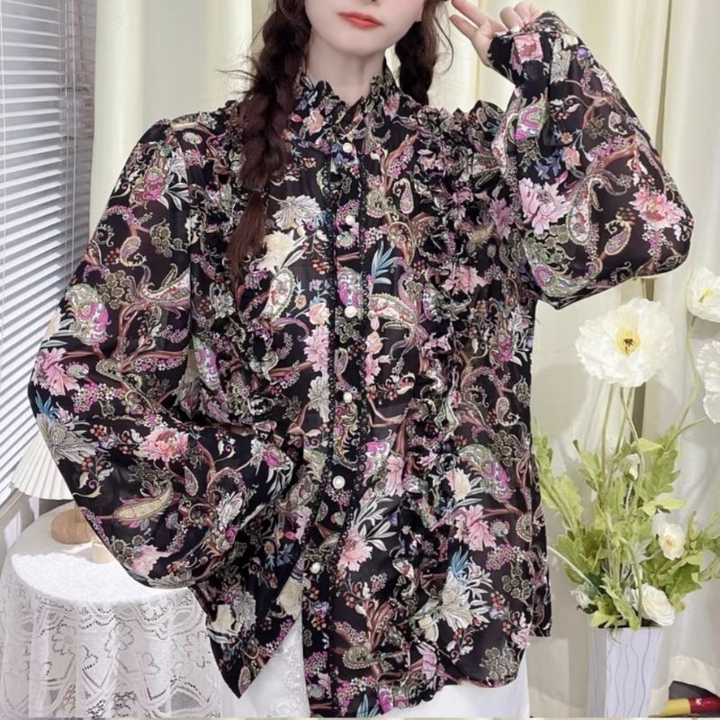 MDLV ~ 7722# Shierly Ruffled Shirt Blouse Flower