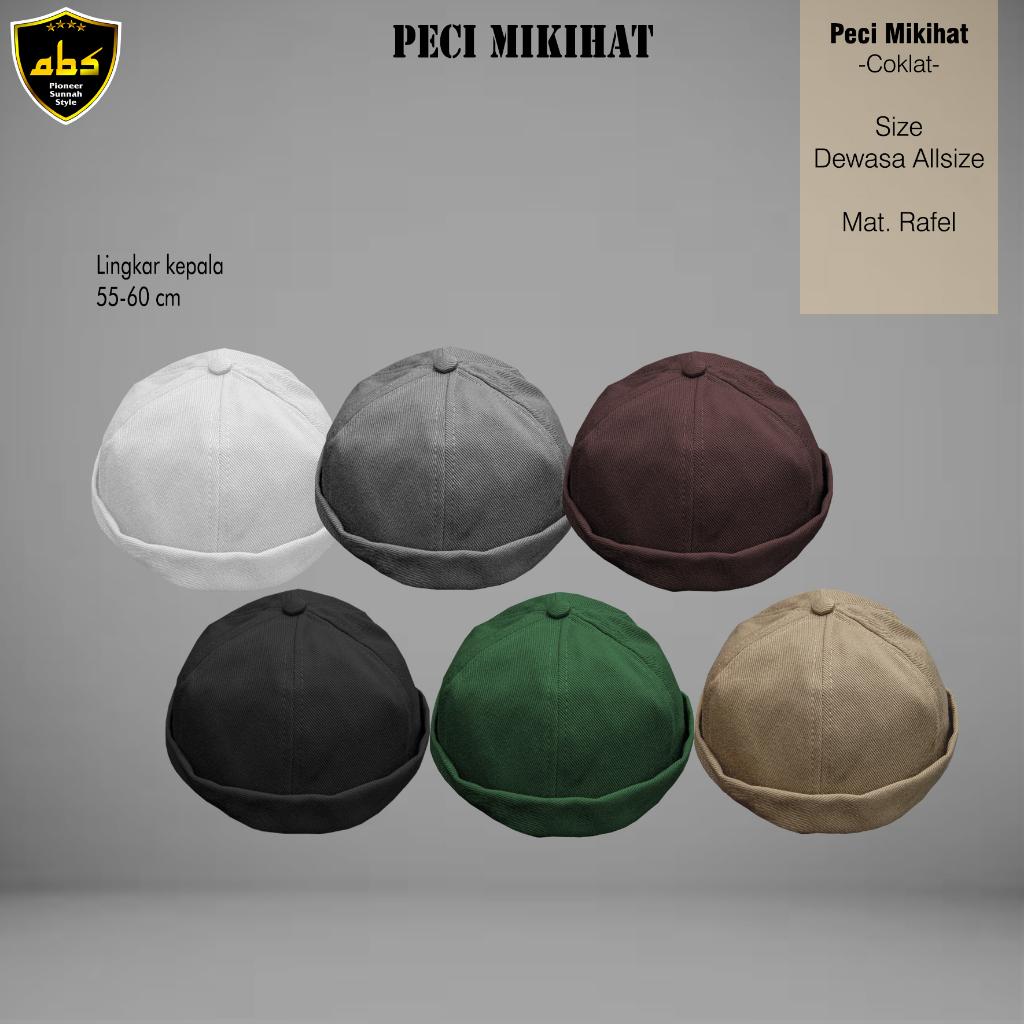 Peci Miki Hat Polos Warna Topi Mikihat Perlengkapan Sholat Pria Remaja Dewasa Kopiah