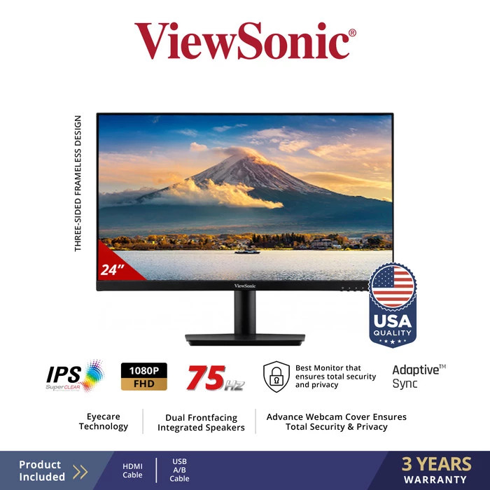 Monitor LED ViewSonic VA2409H 23.6" 75Hz Full HD HDMI VGA VA2409-H