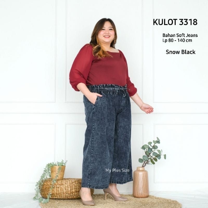 Jeans Kulot Lipat Pinggang Karet / Kulot Jeans Wanita/Celana Kulot Terbaru