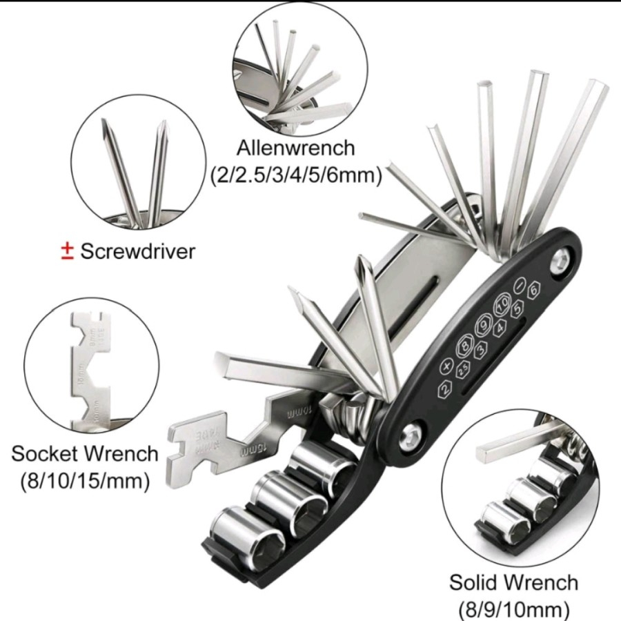 EM Kunci sepeda set 16 in 1 mini tool kit lipat kunci L obeng socket