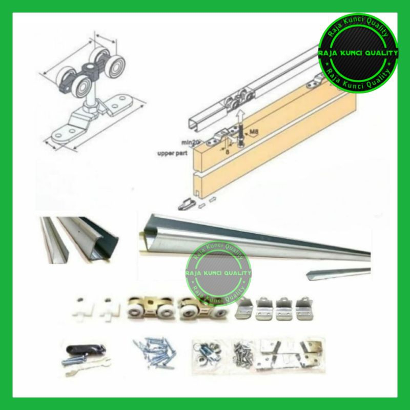 REL GANTUNG PINTU GESER SLIDING 240 CM LENGKAP REL PINTU GESER KAYU ALUMINIUM