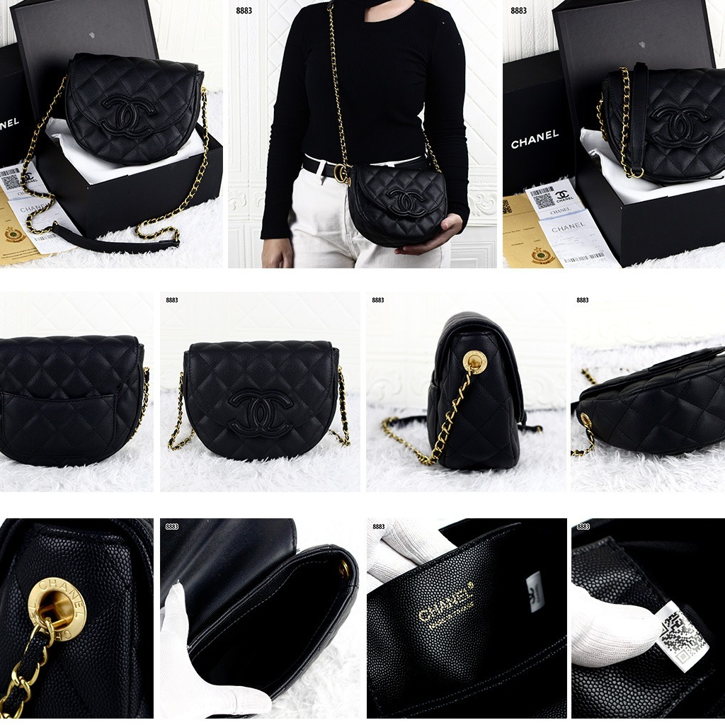 CH CAVIAR SMALL MESSENGER FLAP BAG 8883 (FREE MAGNET BOX)