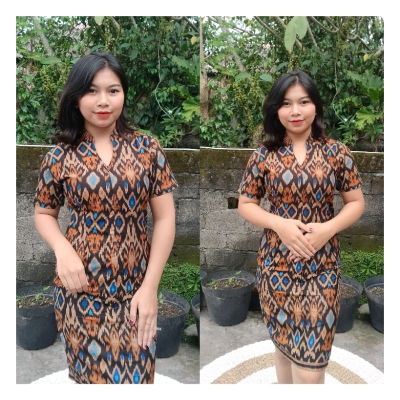 Dress/Midi Dress/Terusan/Pakaian Wanita Motif Endek Bali Bahan Katun