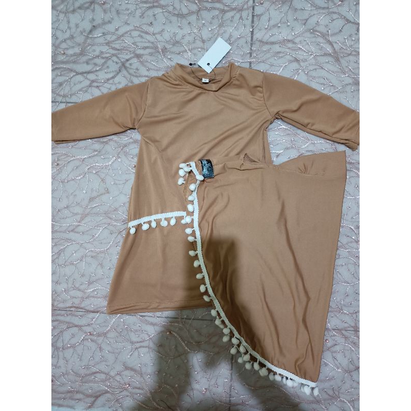 gamis anak set hijab pompom Jersey premium
