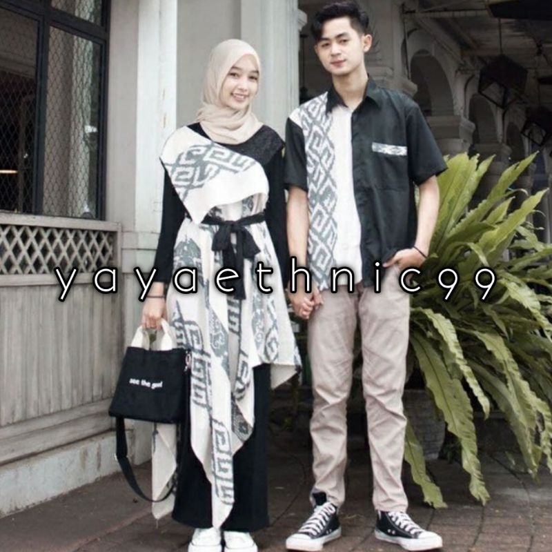 Set Couple Baju Kondangan, Couple Prewed, Kemeja Ethnic Tenun, Dress Tenun Troso