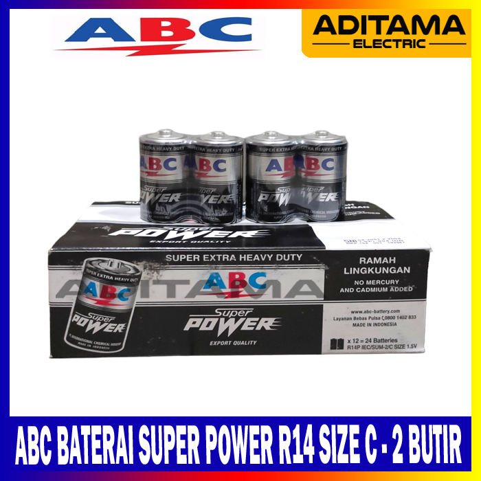 BATERAI ABC SUPER POWER TANGGUNG R14 SIZE C ISI 2 PCS