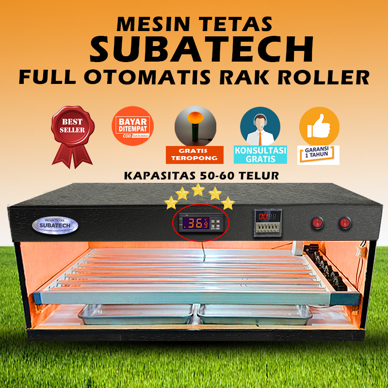 SUBATECH Mesin Tetas Telur Full Otomatis Kap.50 Rak Roller Penetas Telur Otomatis