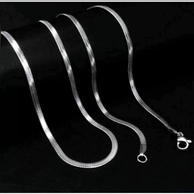 Kalung Model Gepeng Stainless Steel 313 Warna Silver dan Emas Murah