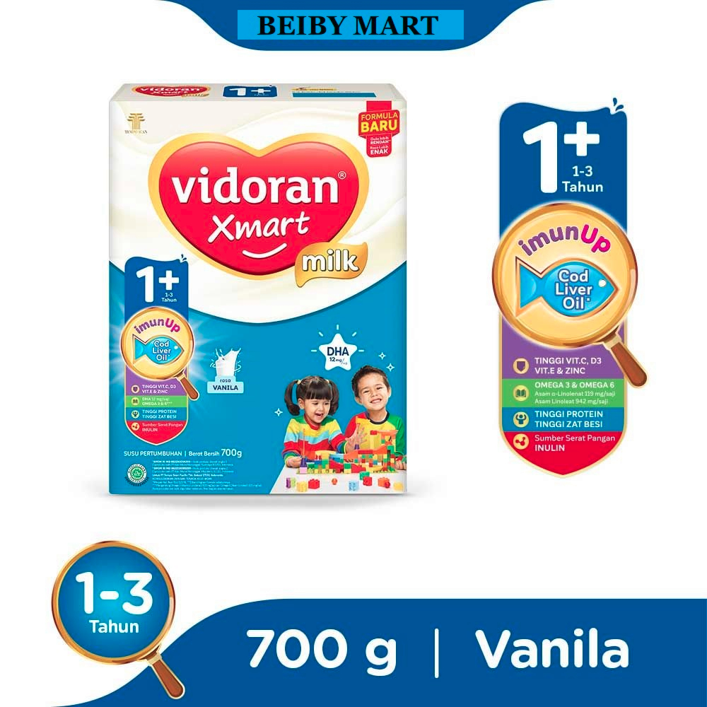 susu vidoran xmart 1plus 1-3 tahun rasa vanila / madu 700gr