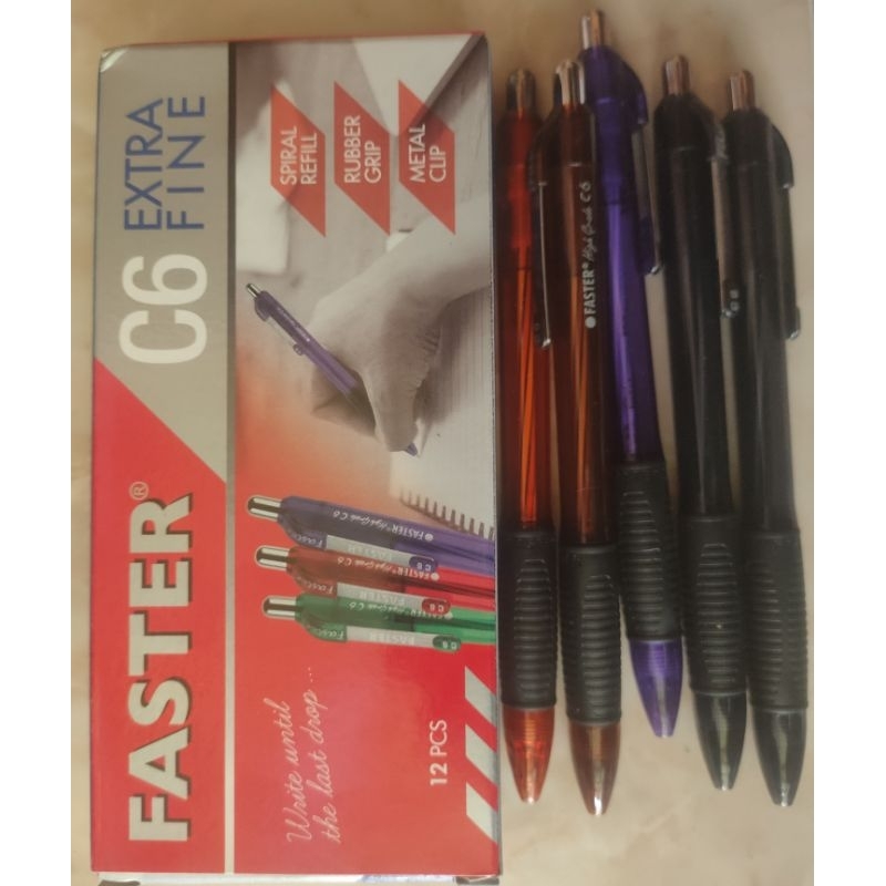 Pulpen/Bulpen Faster C6 hitam isi 12pcs ori