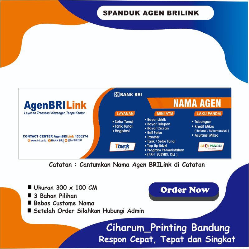 Cetak Spanduk Agen Brilink Costume Desain Ukuran 300 x 100 CM