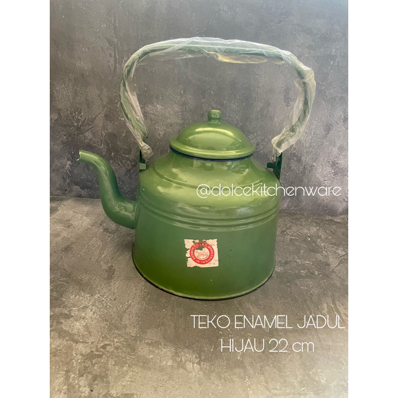 Teko Enamel Kaleng Seng Jadul Hijau 22 cm 4 lt