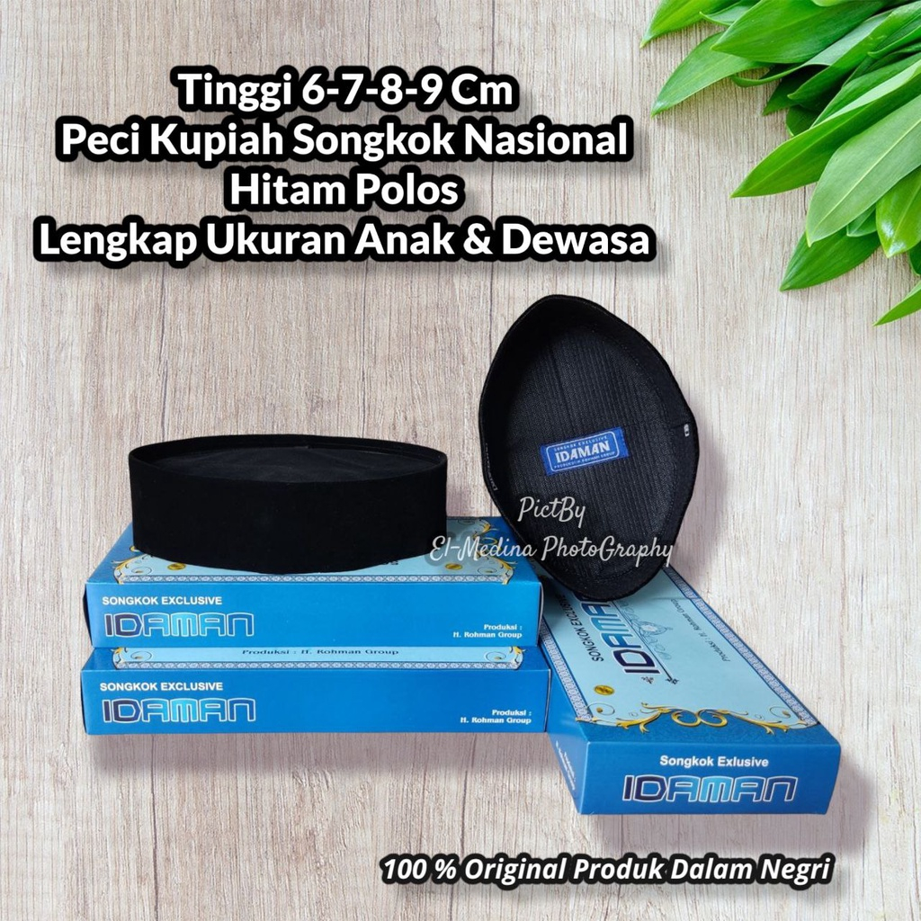 Peci Nasional Berkualitas Tinggi 6 7 8 9 Cm Hitam Polos