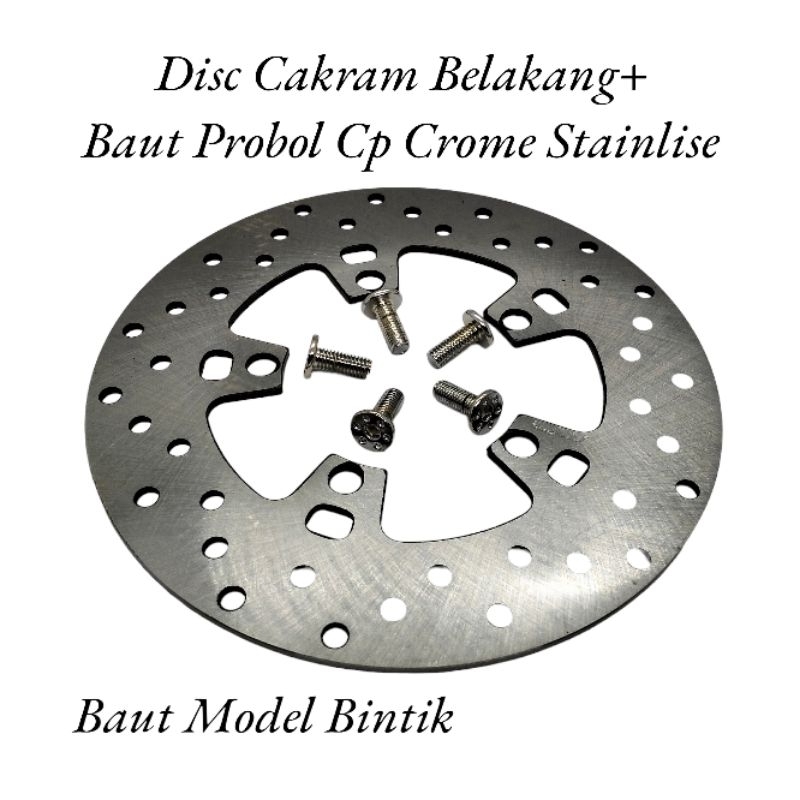 Paket Disc Cakram Belakang Bulat Model UK  220mm+Baut Probol Cp Crome Stainlise 5 pest Vixion Old New MX KING pnp