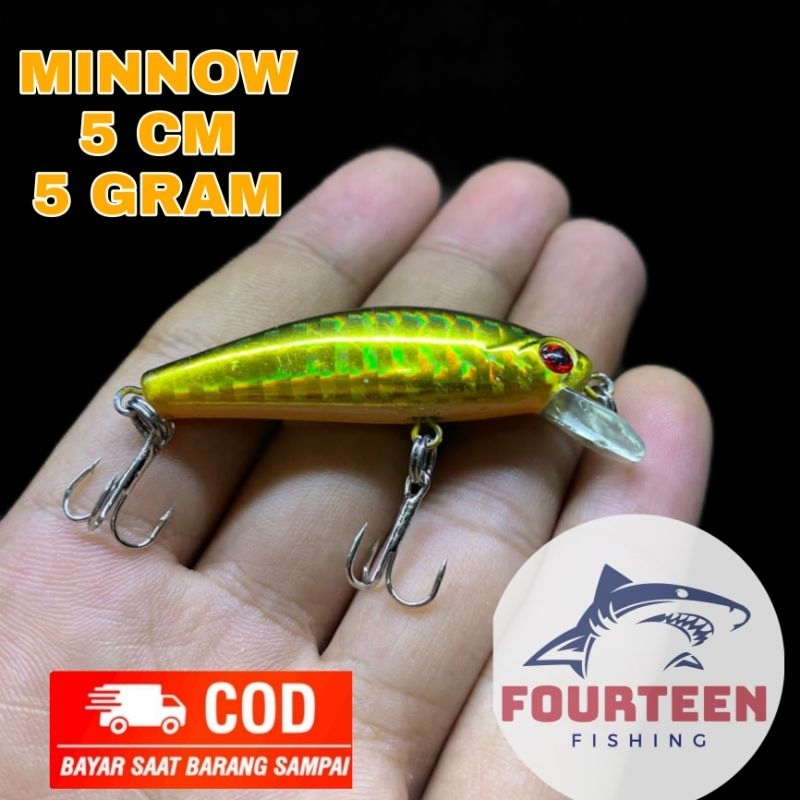 Lure minnow warna emas sisik 5cm 5g cocok untuk casting hampala