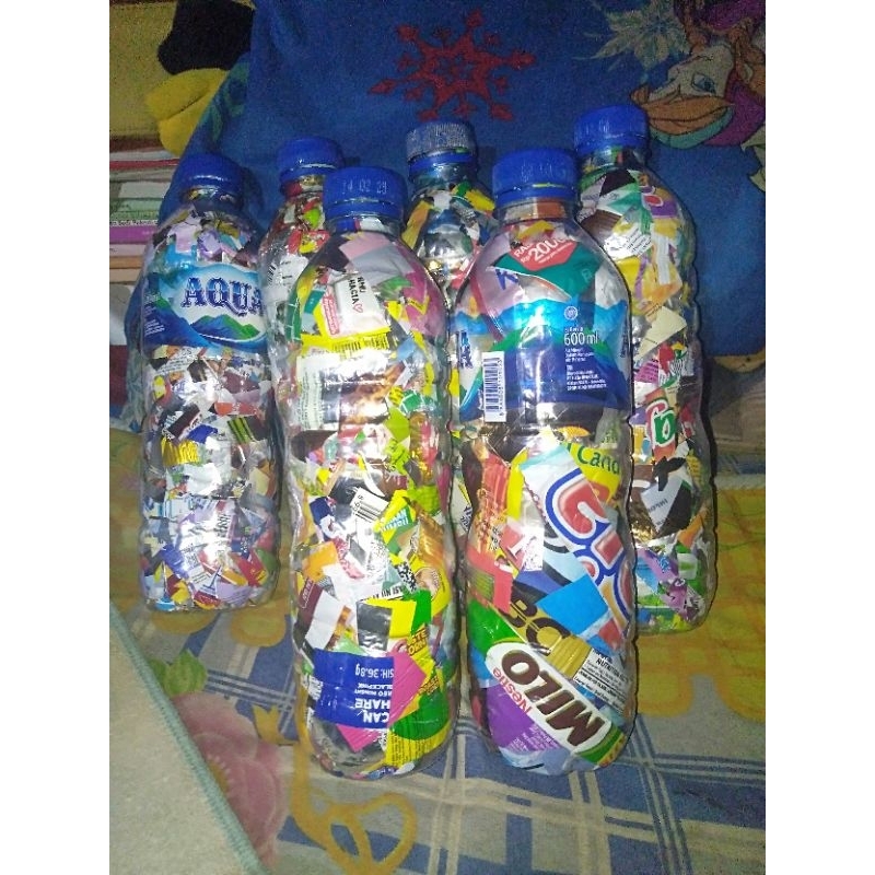 ecobrick botol Aqua ukuran 600ml isi 200 gr