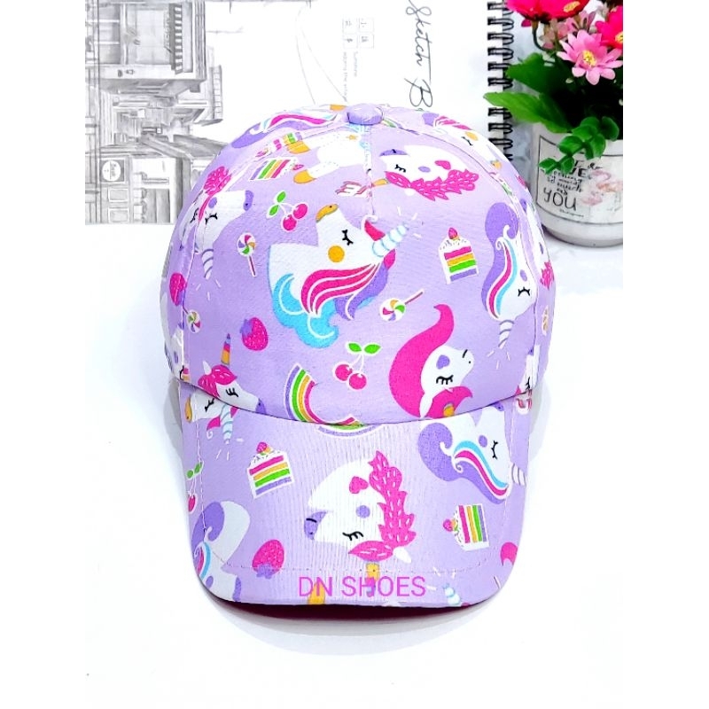 Paket Sepatu Sneakers Anak Bucket Anak Paket Sepatu Tali Anak Bucket Hat Anak Perempuan Lucu Karakter Unicorn Cute Ungu