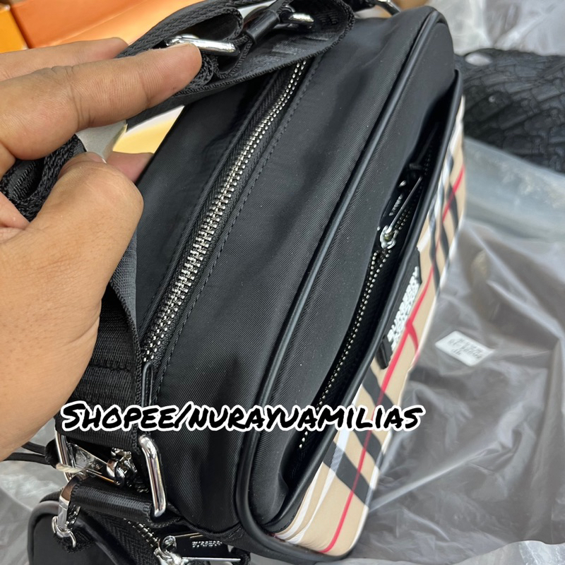 Tas selempang burberry import pria wanita free box tas slempang burberry london import