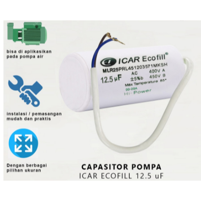 Kapasitor Bulat ICAR Ecofill 12,5 uf capasitor pompa air Sanyo mesin cuci Kompresor 12,5uf