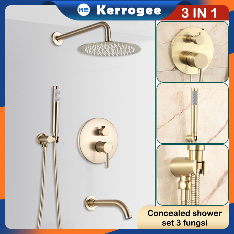 ⚡Ready&amp;Garansi 3 tahun⚡KERROGEE  Keran shower Set Kamar Mandi Kelas atas Hotel Rumah yang dipasang di dinding Dengan Panas Dan Dingin Shower Atas Set Keran Concealed Shower Set