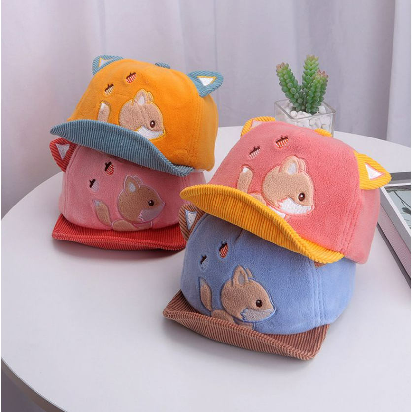 Topi Baseball Fox Fleece 1-3 Tahun HIGH QUALITY Topi Fox Peanut Bulu 3D CBKS VC