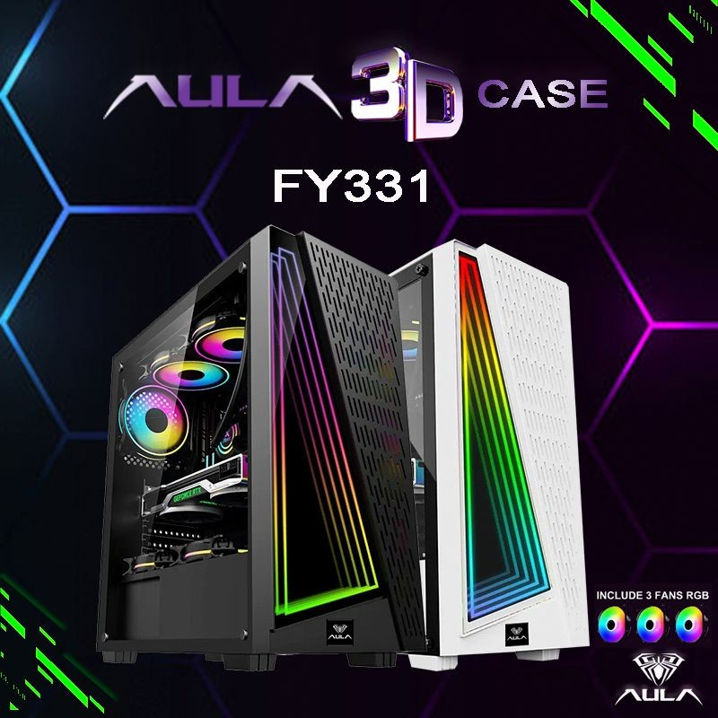 Casing PC Gaming / Komputer Gaming AULA FY331 include 3 fans RGB