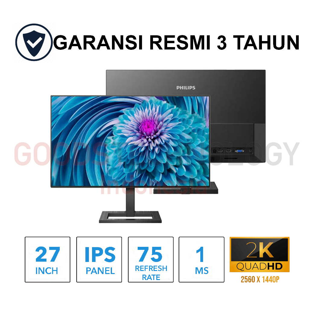 Monitor LED Philips 275E2 275E2FE 27" IPS 75Hz 4Ms 2K QHD Ergonomic