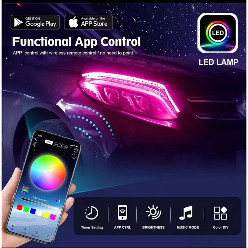 DRL ALIS SLIM RGB Remot BLUETOOTH 30 cm 60 cm APLIKASI RUNNING RGB MODE APLIKASI bluetooth