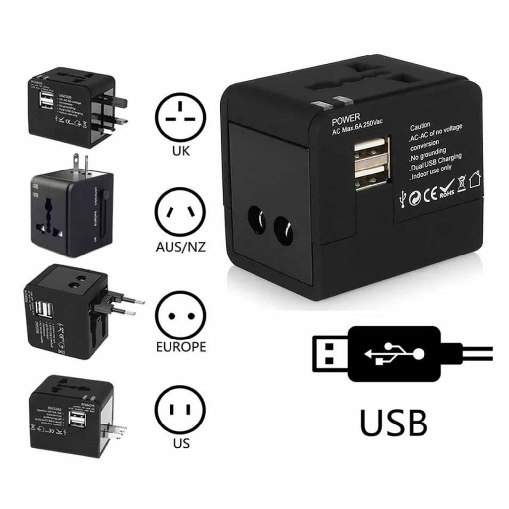 Colokan Listrik 4 Plug Global Travel Adaptor Universal 2 USB / NON USB EU UK US AU International Travel Adapter ALL IN ONE Charger Universal Adaptor International Charger International untuk Travelling Travel Adaptor Universal Colokan Charger Universal