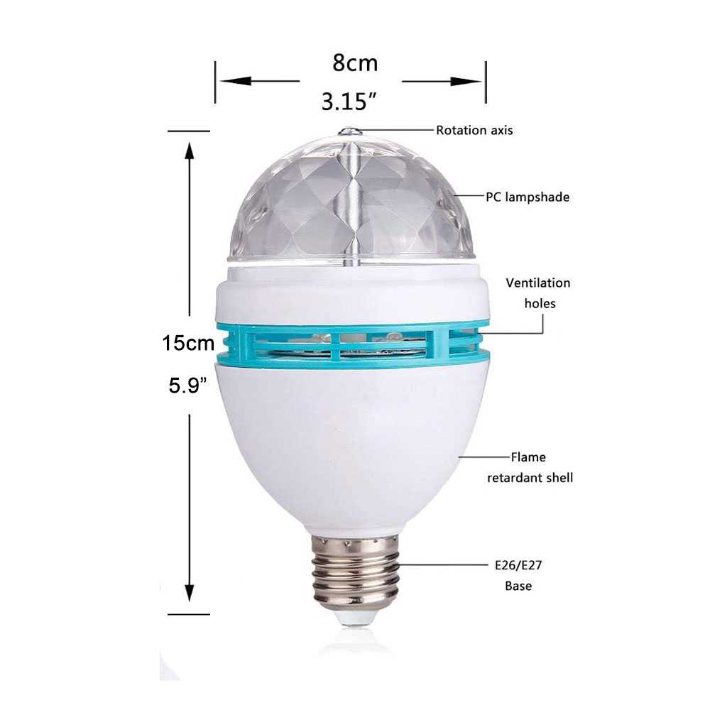 Lampu LED RGB Color Crystal Rotating Light Bulb E27 3W Lampu Hias Warna Warni Cahaya Terang Stabil Berkualitas