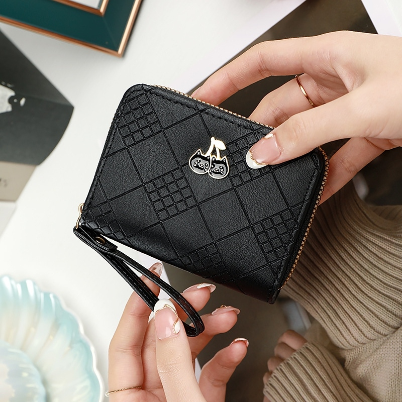 DOMPET KARTU WANITA KULIT MINI IMPORT BRANDED CARD HOLDER ATM KECIL REMAJA KEKINIAN CEWEK LUCU HITAM DELPHINIA WA694B5 KOREA PREMIUM FASHION MURAH BATAM