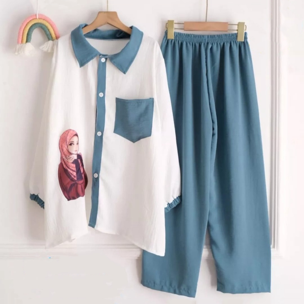 [COD] Shazfa.apparel - Pakaian Setelan Wanita Muslim Terkini Bahan Crinkle Setelan Viral