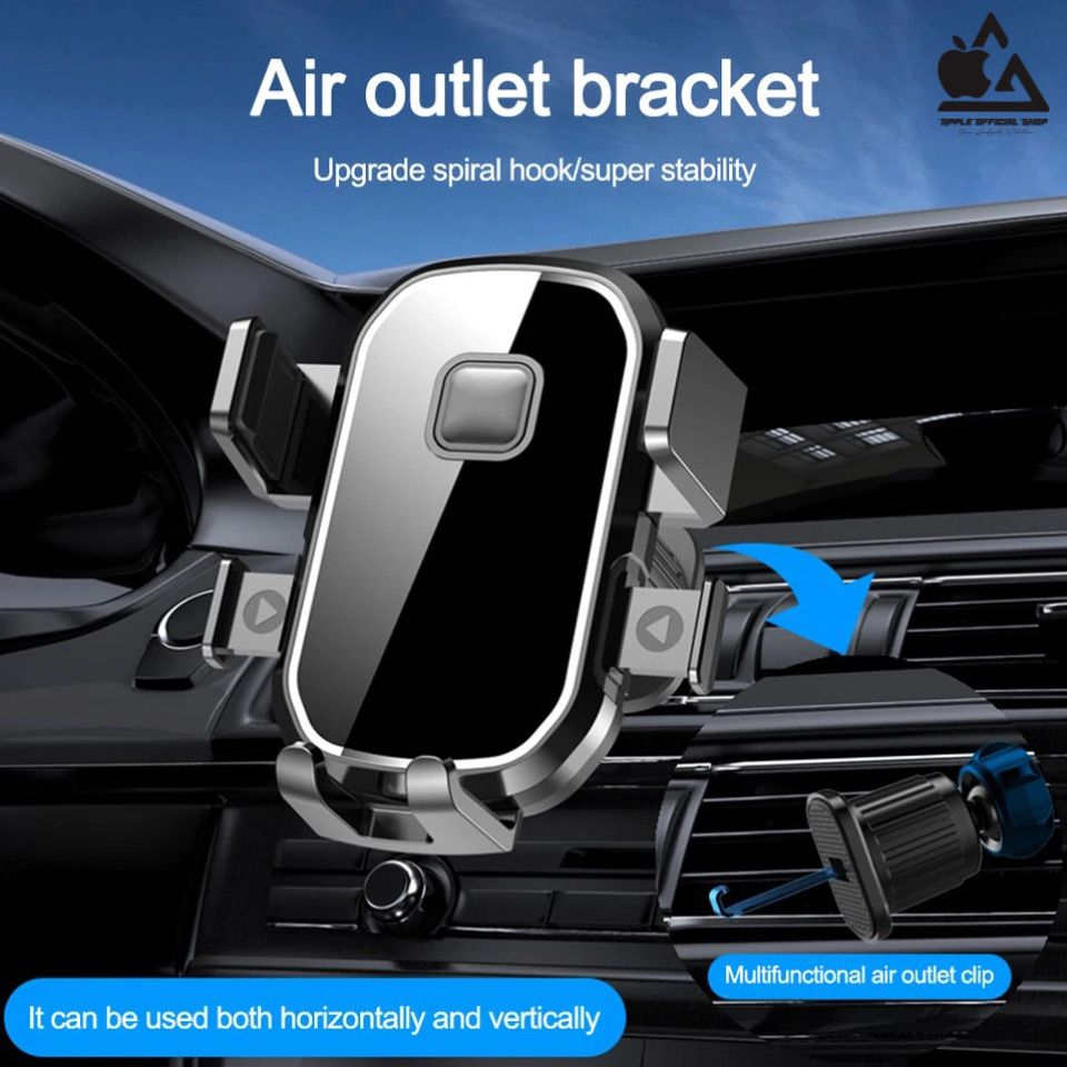 Black Series Car Air Vent Phone Holder Universal Rotary 360 Derajat Auto Jepit Ventilasi Kisi Kisi Mount AC Rotari Putar Bracket Stand Suction Cup Automatic Lock 360 derajat Phone Holder Hp Dashboard Gps Maps Waze Mobil Universal Karbon Hitam Leher Panjan