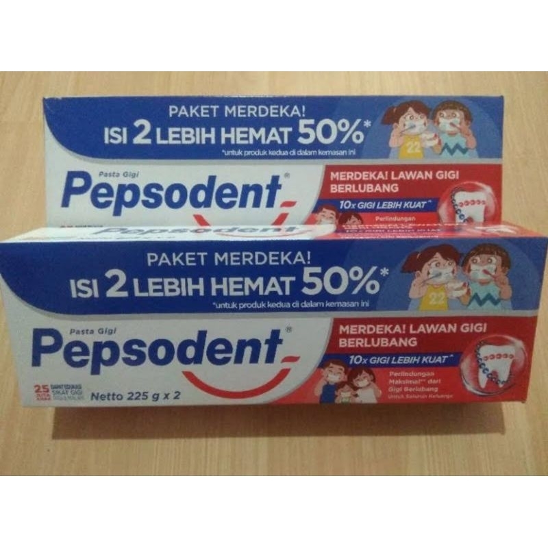 Pepsodent Pencegah Gigi Berlubang 225 gr x 2 , Pepsodent banded isi 2 pack 225 gram , Pasta Gigi Pepsodent 225gr Twin pack