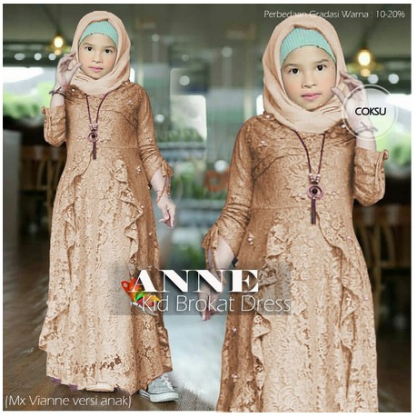 Anne Gamis Anak Usia 5-7 Tahun Warna Coklat Susu Krem Mocca Moka Brukat Corneli Glitter Blink-blink 