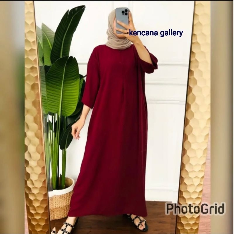 Zea long dress tangan 3/4 airflow crinkle busui, daster gamis panjang kencana gallery