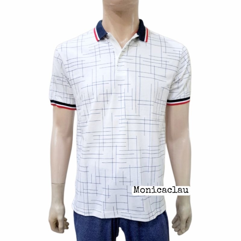 Kaos Polo Pria Poshboy Original Rockford Print Poloshirt Katun Putih motif