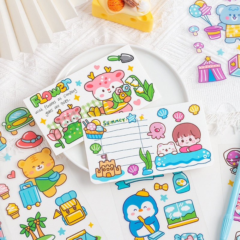[1 PCS] Sticker DIY Dekorasi Notebook Gelas Cangkir Kotak Penyimpanan Handphone Serbaguna Model Kartun Bear Kelinci Cute Girl Lucu Stiker Koleksi Untuk Hadiah Tempelan Rias di Buku Unik Anak Dewasa